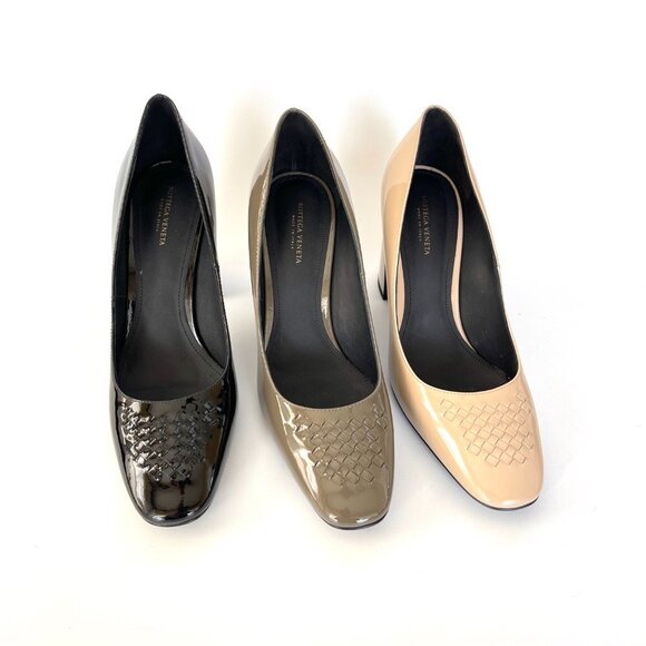 Bottega Veneta 430391 Patent Leather Cherbourg Pumps, Black, Tan or Gray - Picture 2 of 13